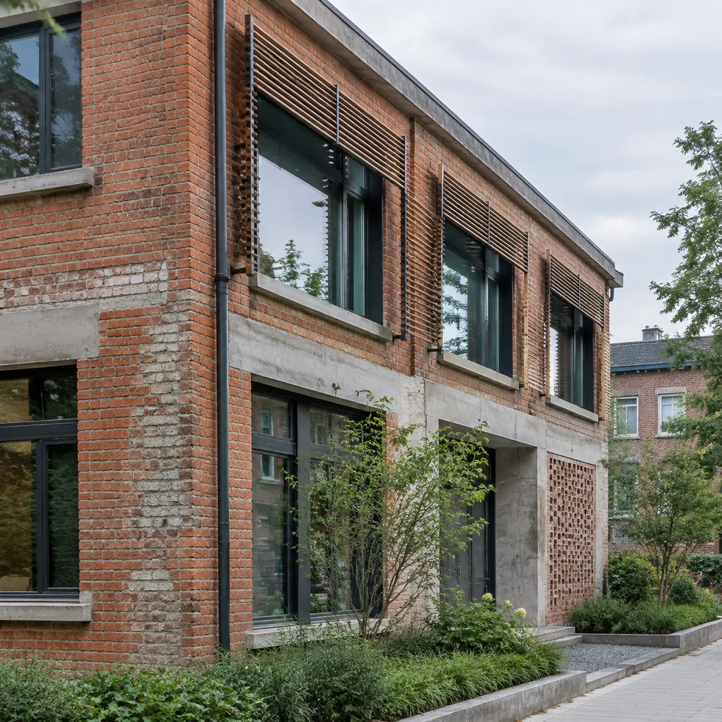 Brick facade with external shading